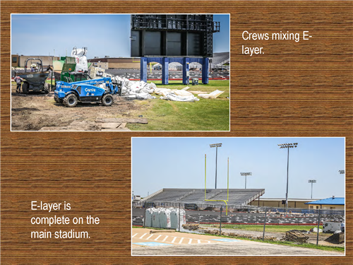 Boswell High School turf projects, E-layer is complete on main stadium. Two photos of site.